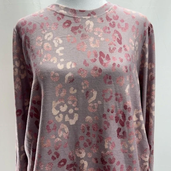 P.J. Salvage Lilac Leopard Print Crew Sweatshirt/Top L NWTS - Picture 2 of 5